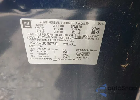 2015 GMC Terrain Sle-2 из США, поврежденный, VIN 2GKFLWEK3F6378297